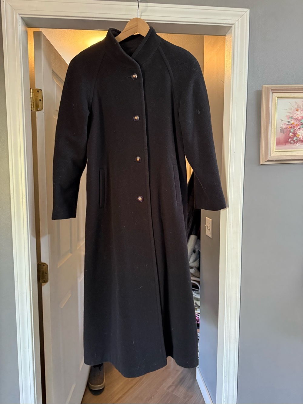 Classic Black Long Wool Coat - Women's